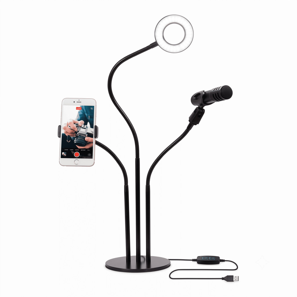 Ring Light Flexível Mesa, Suporte Celular, Lives, TikTok, YouTube 3 in1 Premium