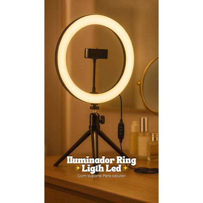 Ring Light Iluminador Anel Luz Polegadas 10 com Tripé Ajustavel Praticidade iluminador Ring Premium