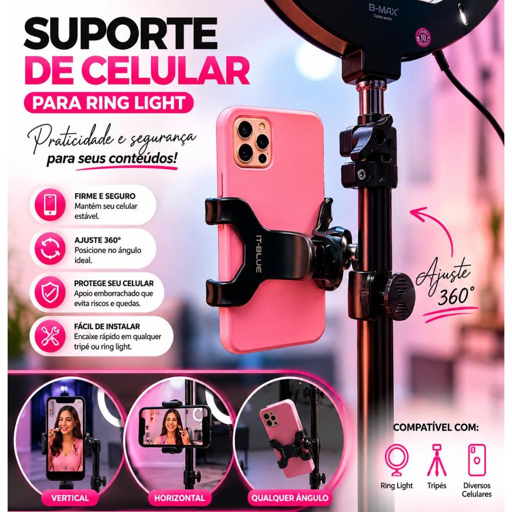 Suporte De Celular para Tripé Ring Light pedestal moto bicicleta universal multifuncional premium