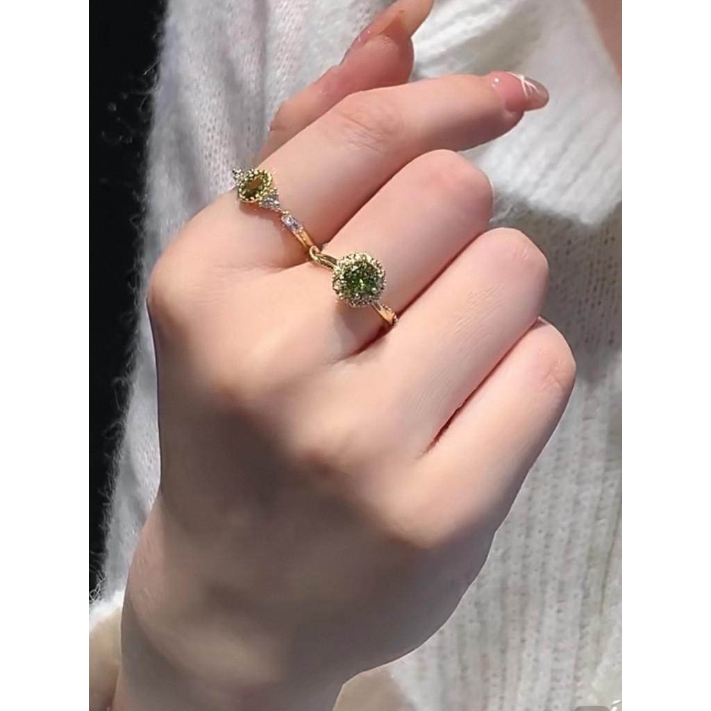 < The Wizard of Oz > Anel Peridot Feminino Design Retro Nicho ins Premium Light Luxo Anel Aberto Banhado a Ouro