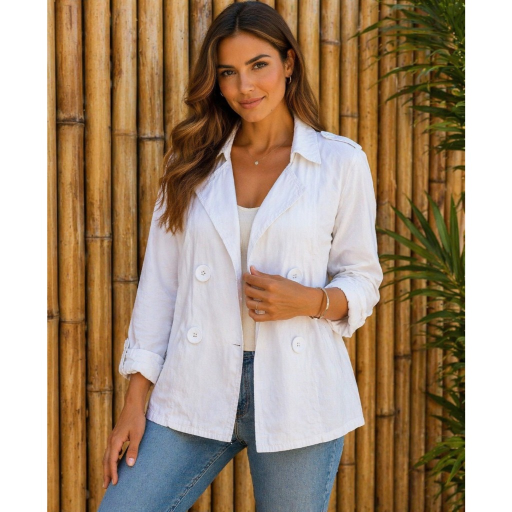 Mini Jaqueta Branca Feminina Estilo Blazer Curto Casual Elegante Tamanho M
