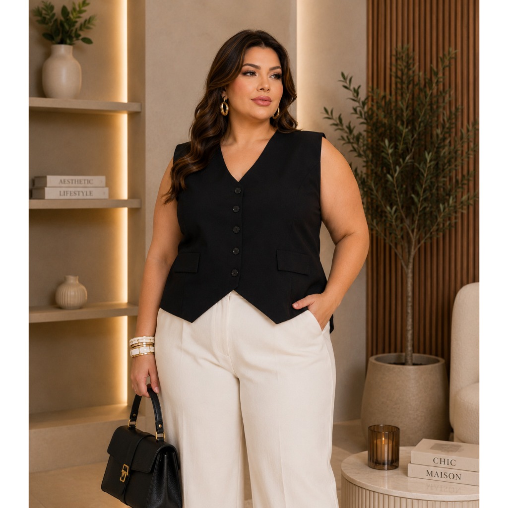 Colete Feminino  Plus Size Mini Colete Marrant Elegante