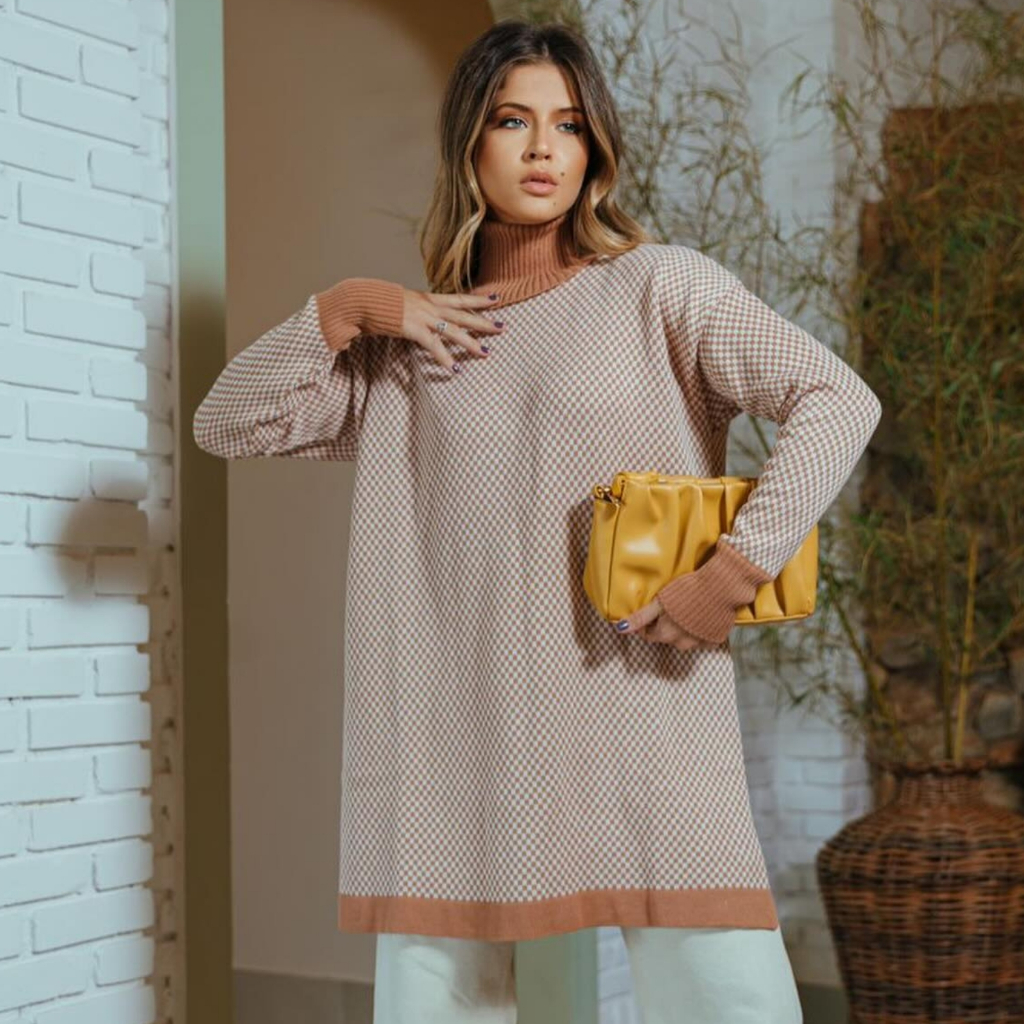 Suéter Mini Vest Malha Tricot Feminino Quadriculado Sobre Tudo