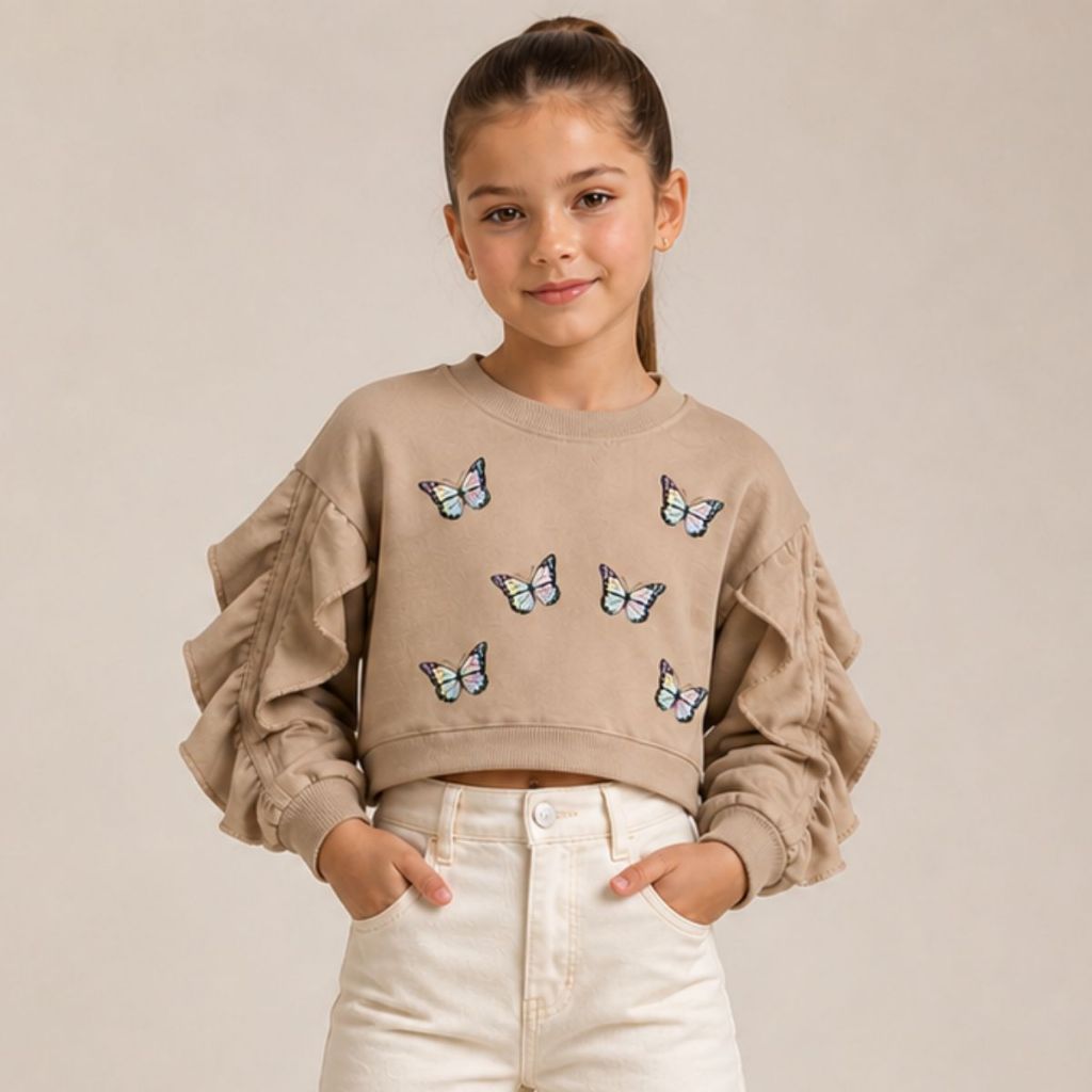 Blusa Manga Longa Moletinho Infantil Juvenil Borboletas Mini Fashionista Confortável Moda Inverno Estilosa