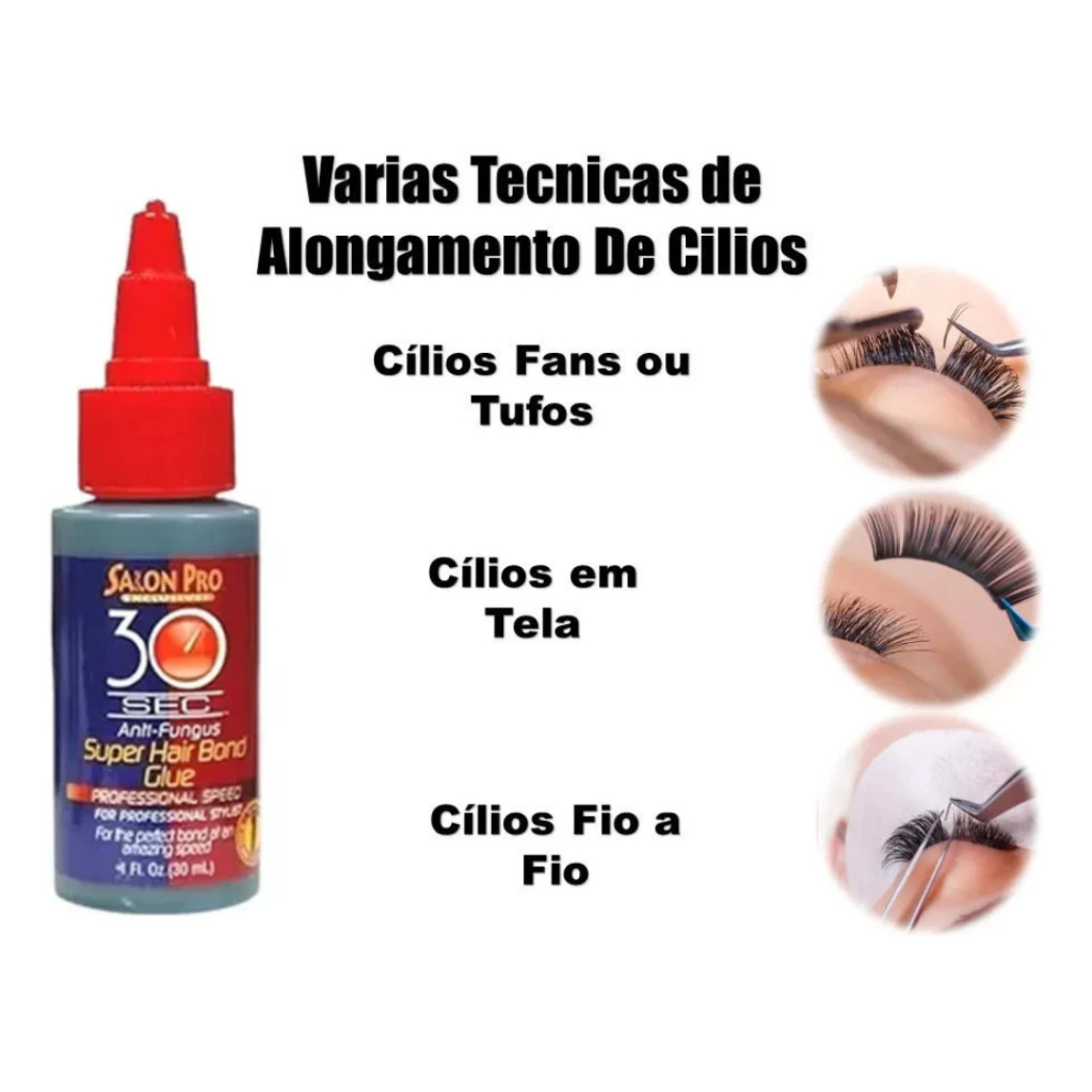 Cola Para Cílios SALON PRO 30ml E Aplique De Cabelos Em Telas Professional Speed