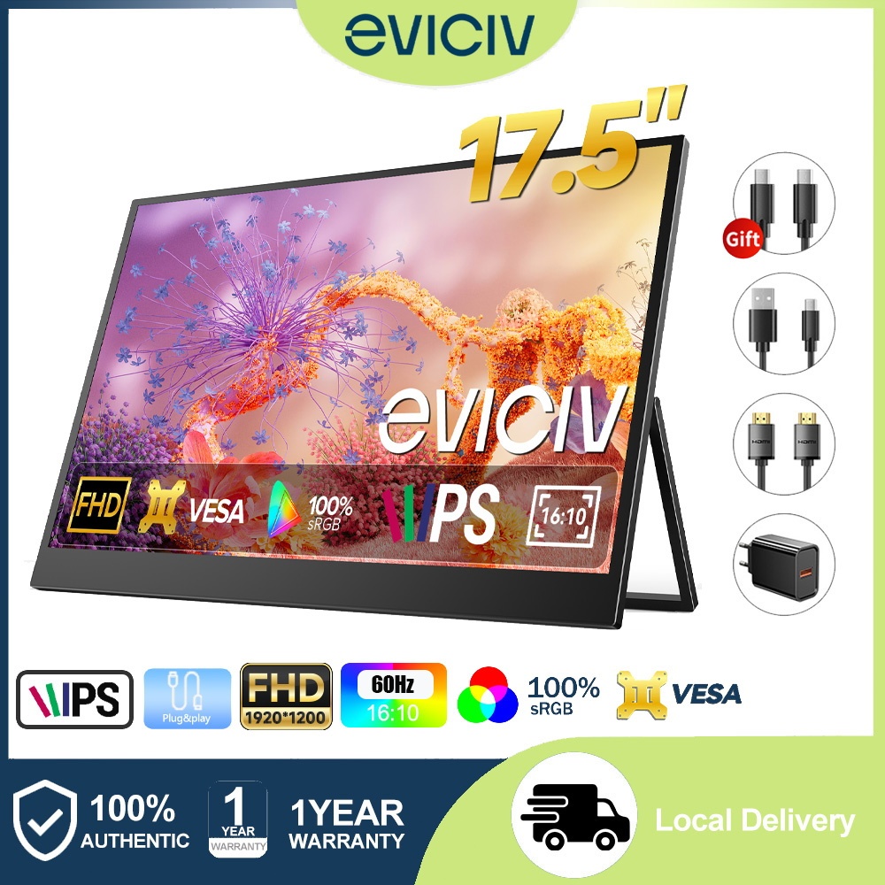 Monitor Portátil 17.5inch 1200P 60Hz 100%sRGB 16:10 IPS HDMI USB-C Som Estéreo HDR For Ipad Pc Mac Phone switch PS3/4/5