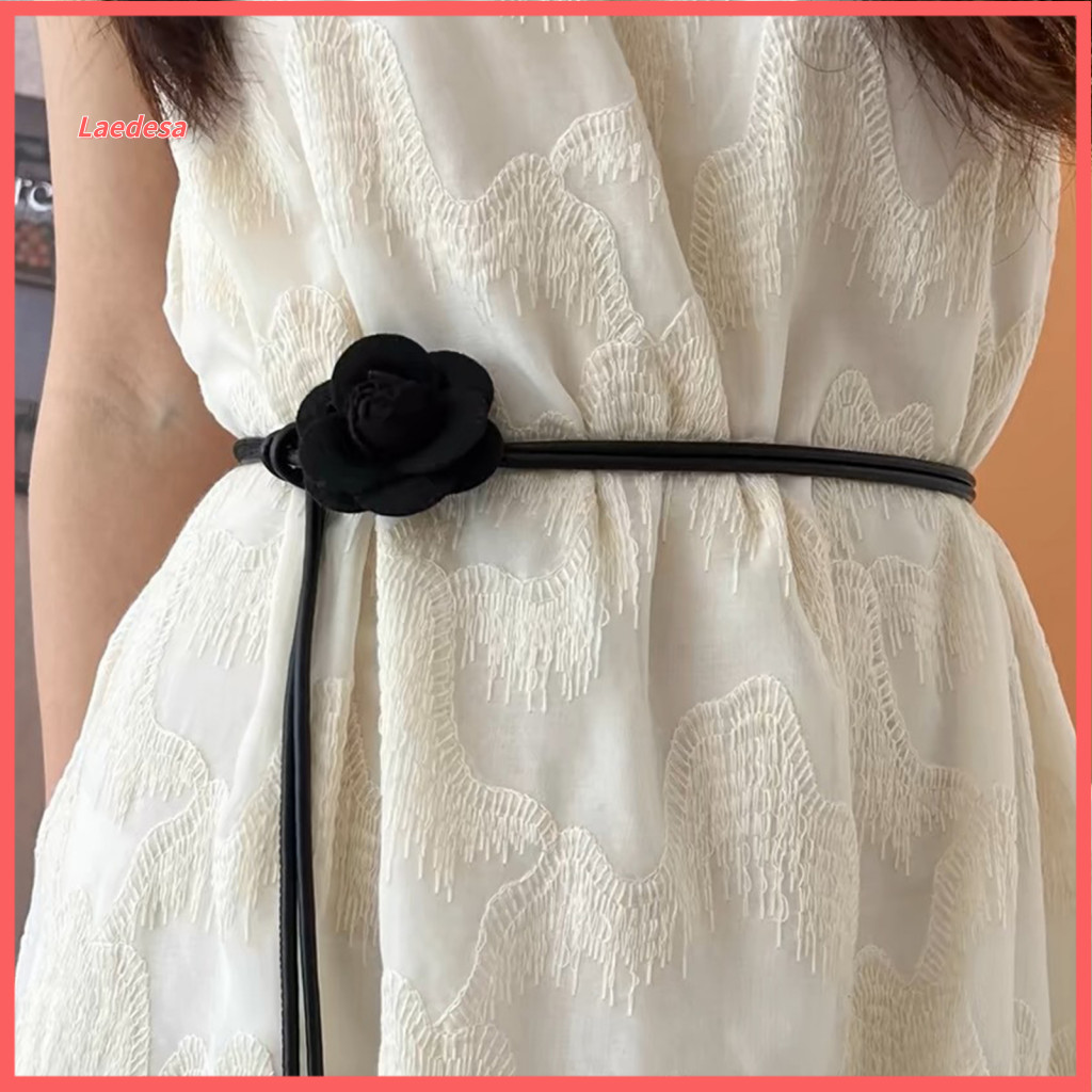 Adjustable Slim Belt Bohemian Style Floral Waist with Knot Buckle – Camellia Pattern Thin Dress for Women Stylish and