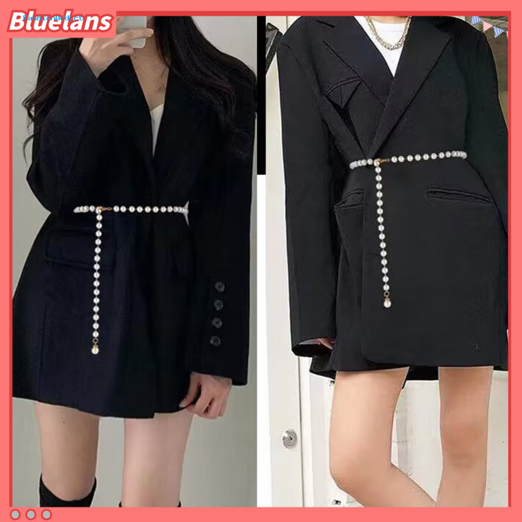 Dress Accessory Waist Chain Retro for Dresses Women’s Pearl Belt Adjustable Faux Stylish for Fashionable