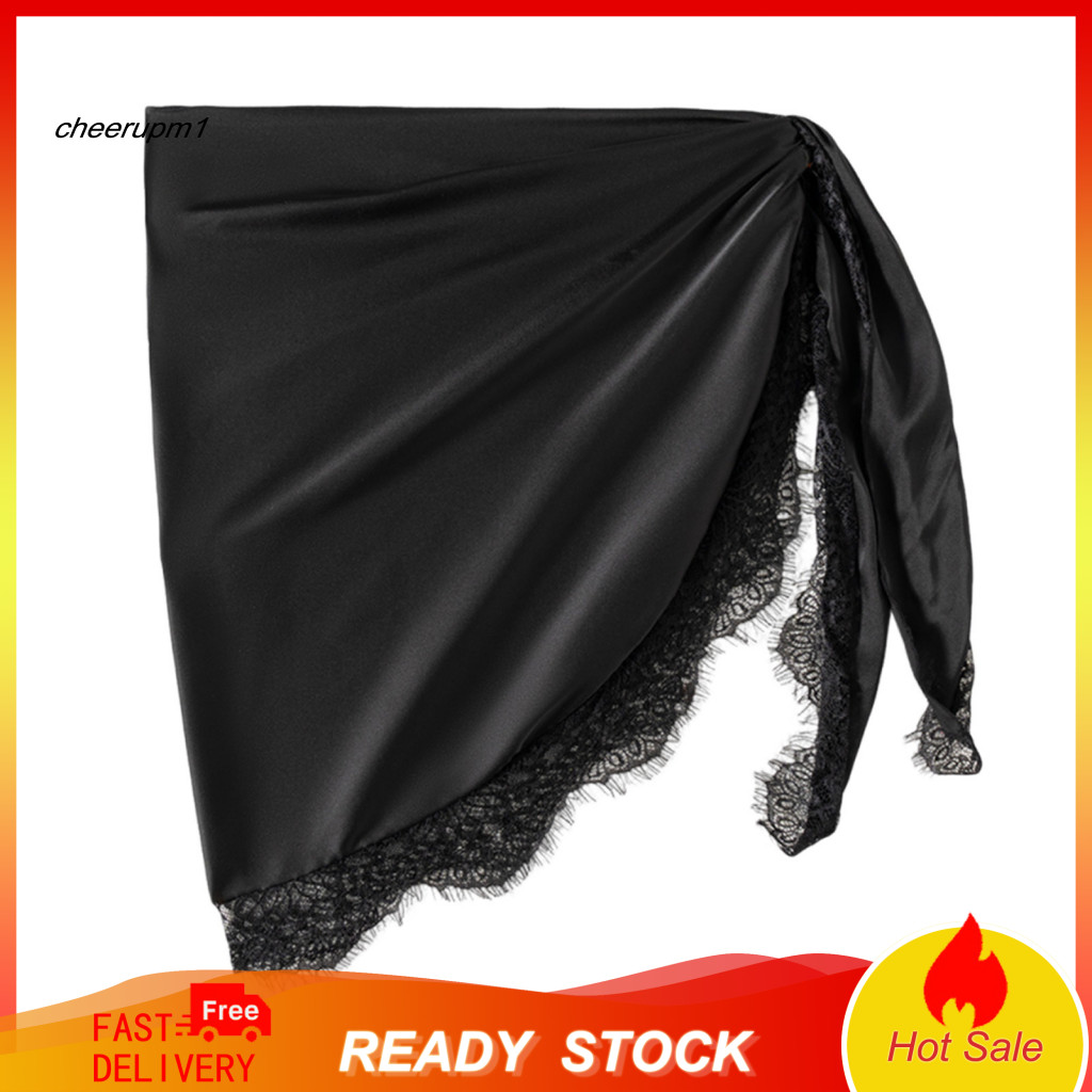 Bandeau Style Cover Up Two-wear Beach Dress Lightweight Chiffon with Lace Details Adjustable Waist Strap Skirt Anti-wrin