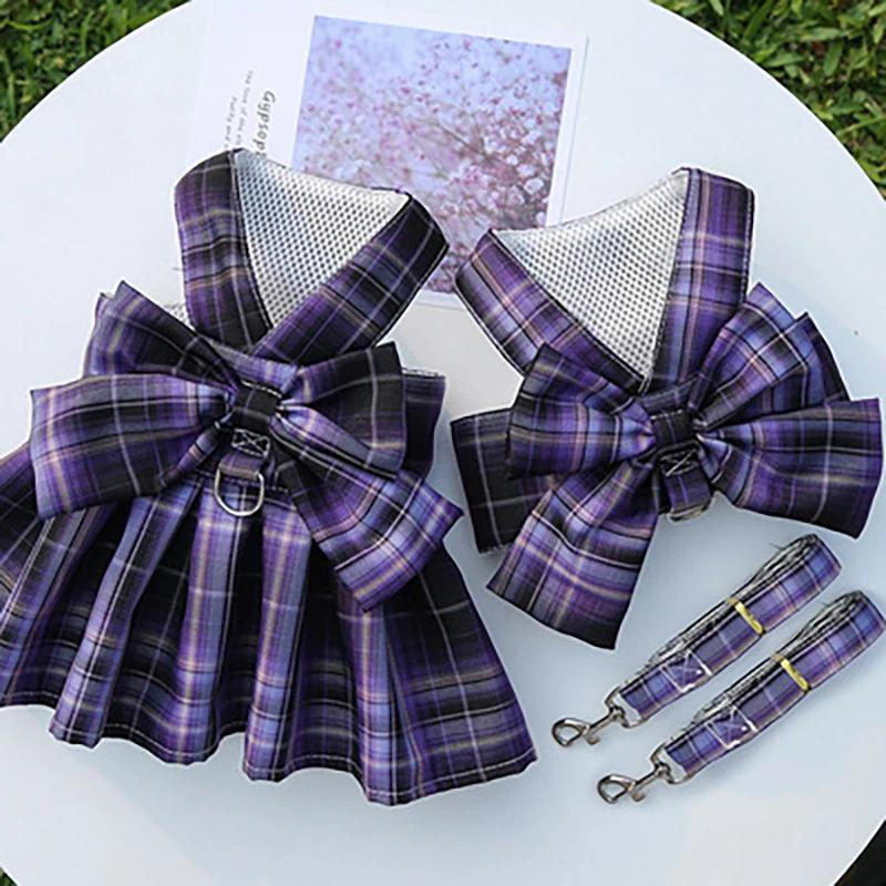 Dog Harness Vest Leash Set Lattice Puppy Dress Clothes For Small Dogs Collar Adjustable Pets Clothing Chihuahua Bulldog*