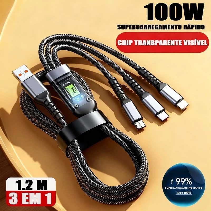 3 in 1 Zinc Alloy Charging Cable 100W 6A Super Fast Charger USB Protection for Micro Type C-A1
