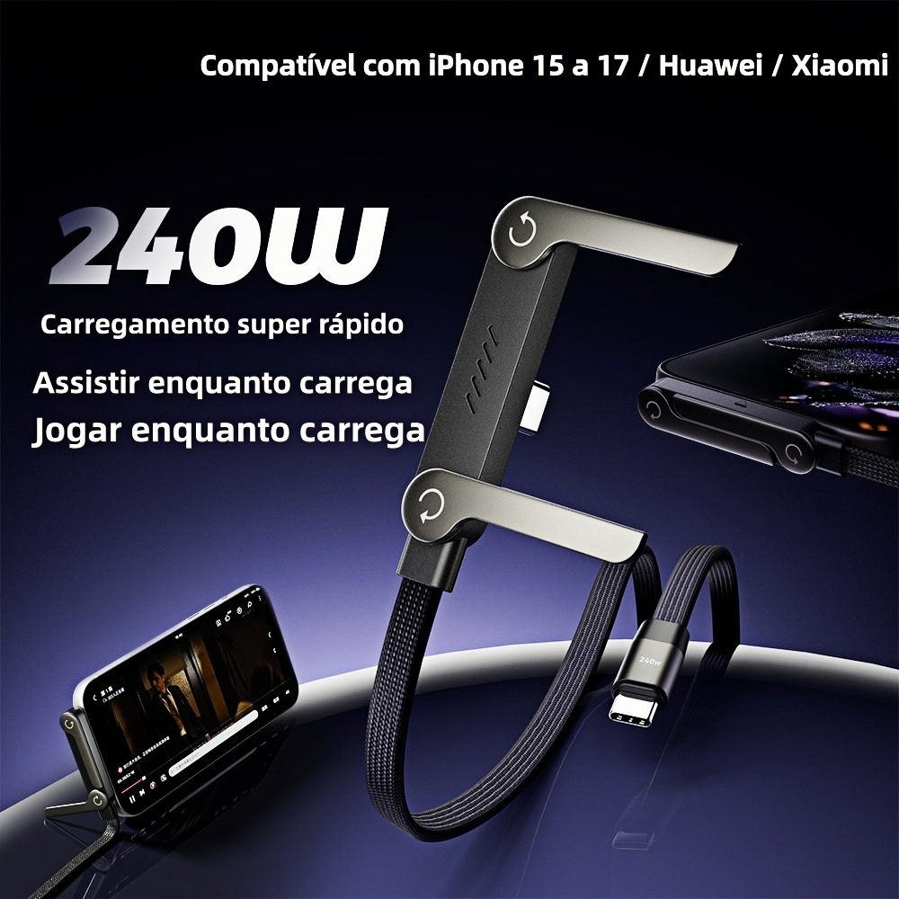 USB C Cable 240W Fast Charging 2 In 1 Elbow With Cell Phone Holder 1.5M