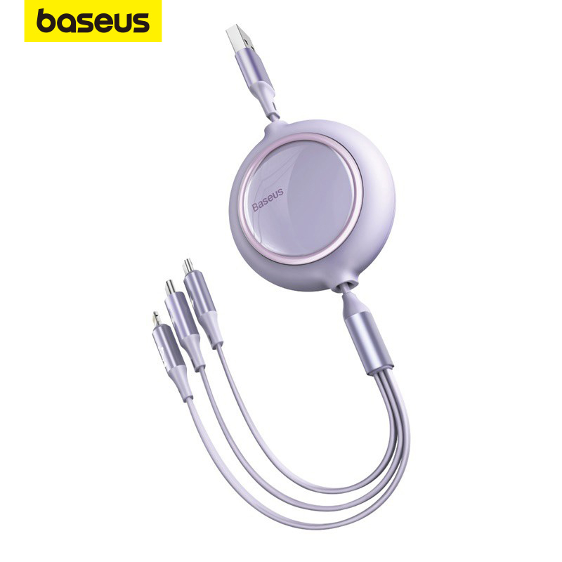 Baseus  3 in 1 3.5A Retractable Fast Charging Cable With Micro +Type C+Lighting Support Data Transmission