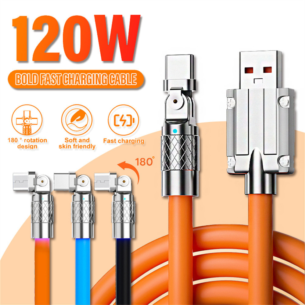 Rotatable Super Fast Charging 120W Usb Cable 6A Gaming Zinc alloy Liquid Silicone USB Micro