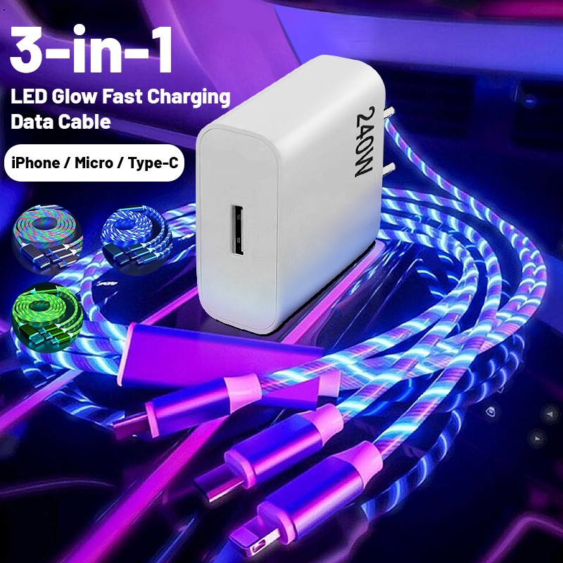 Streamer charging cable Type C fast charging Lightning iOS Micro USB data metal 240W 1.2M three-in-one data cable