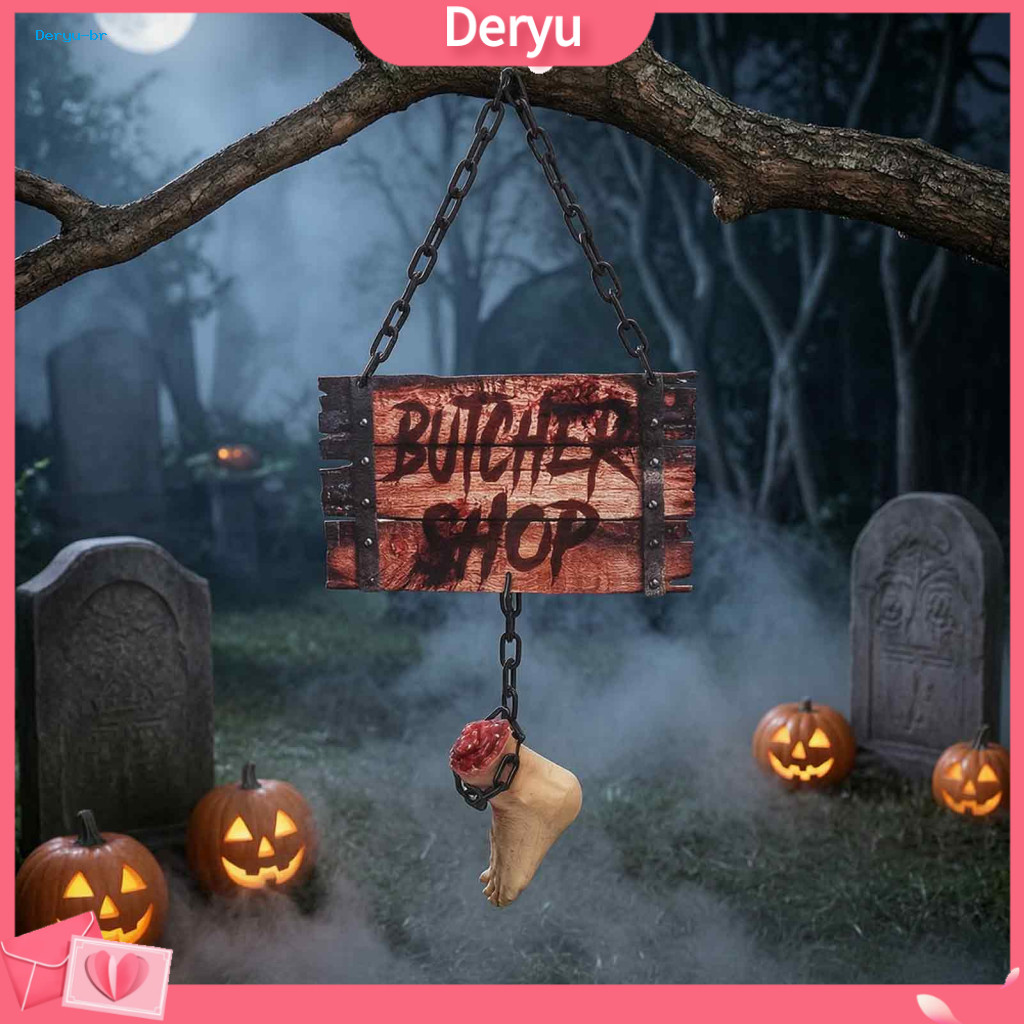 Foldable Reusable Halloween Decor Hanging Butcher Sign Broken Leg Decoration Wall Pendant for Haunted House Party