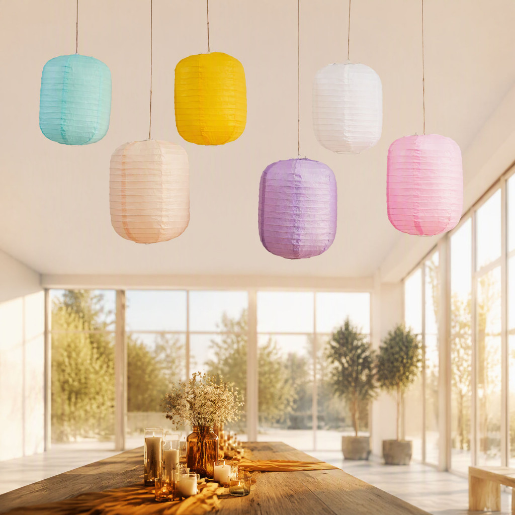 6pcs Foldable Pastel Paper Lanterns – Melon Shape Hanging Decor for Wedding Birthday Outdoor Indoor Party Decorations