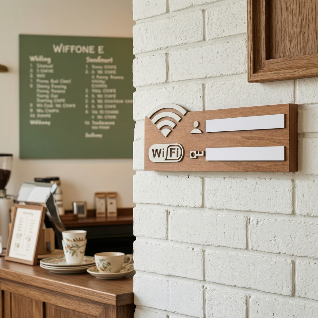 Rustic Wooden Wifi Password Sign – Writable Wireless Network Wall Decor for Guest Room Cafe Restaurant Entryway Stylis