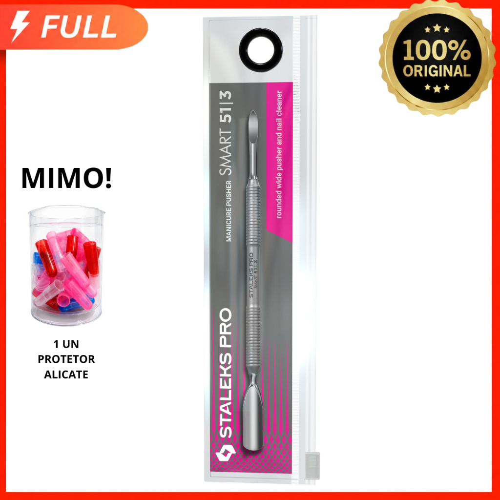 Staleks Espatula de Manicure + Empurrador largo, arredondado e limpador 51-3 Smart 50 Profissional