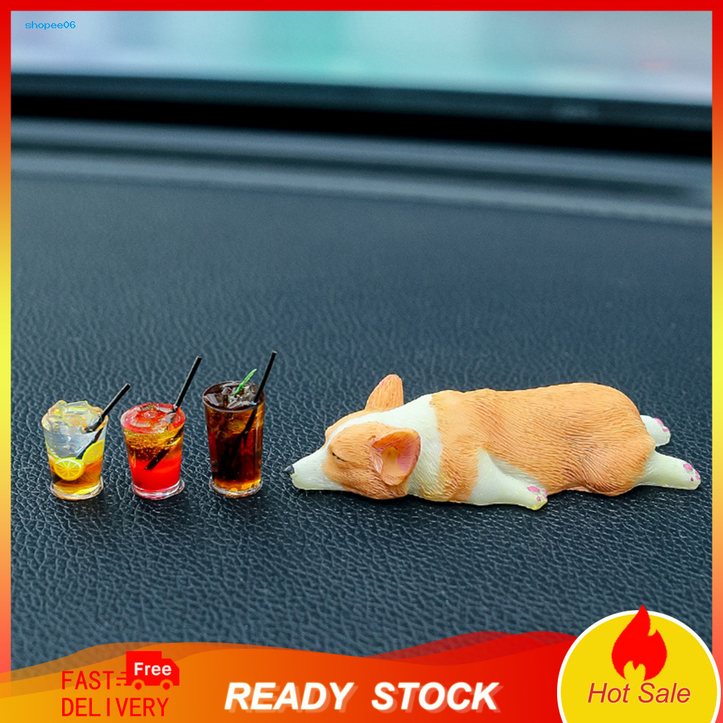 Corgi Car Accessory Simulated Figurine Cute Mini Sleeping Ornament – Adorable Decor for Console Perfect Gift for Pet L