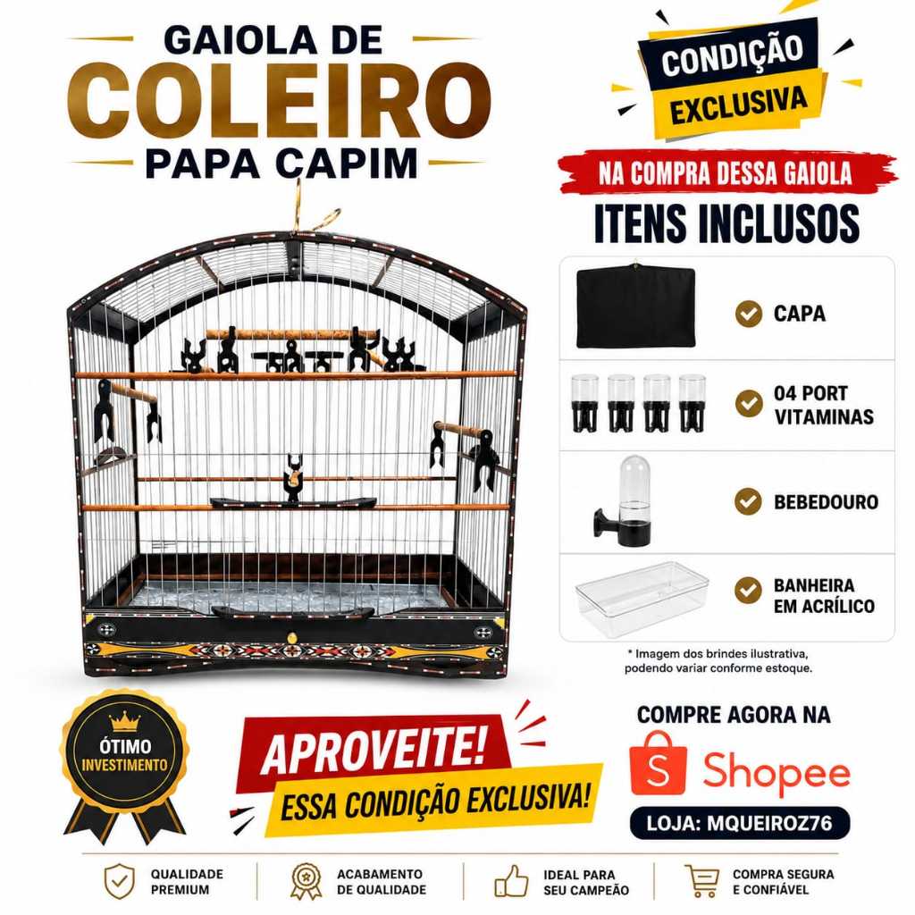Gaiola Coleiro Papa-Capim Luxo – Madeira e Arame de Qualidade para Pássaros