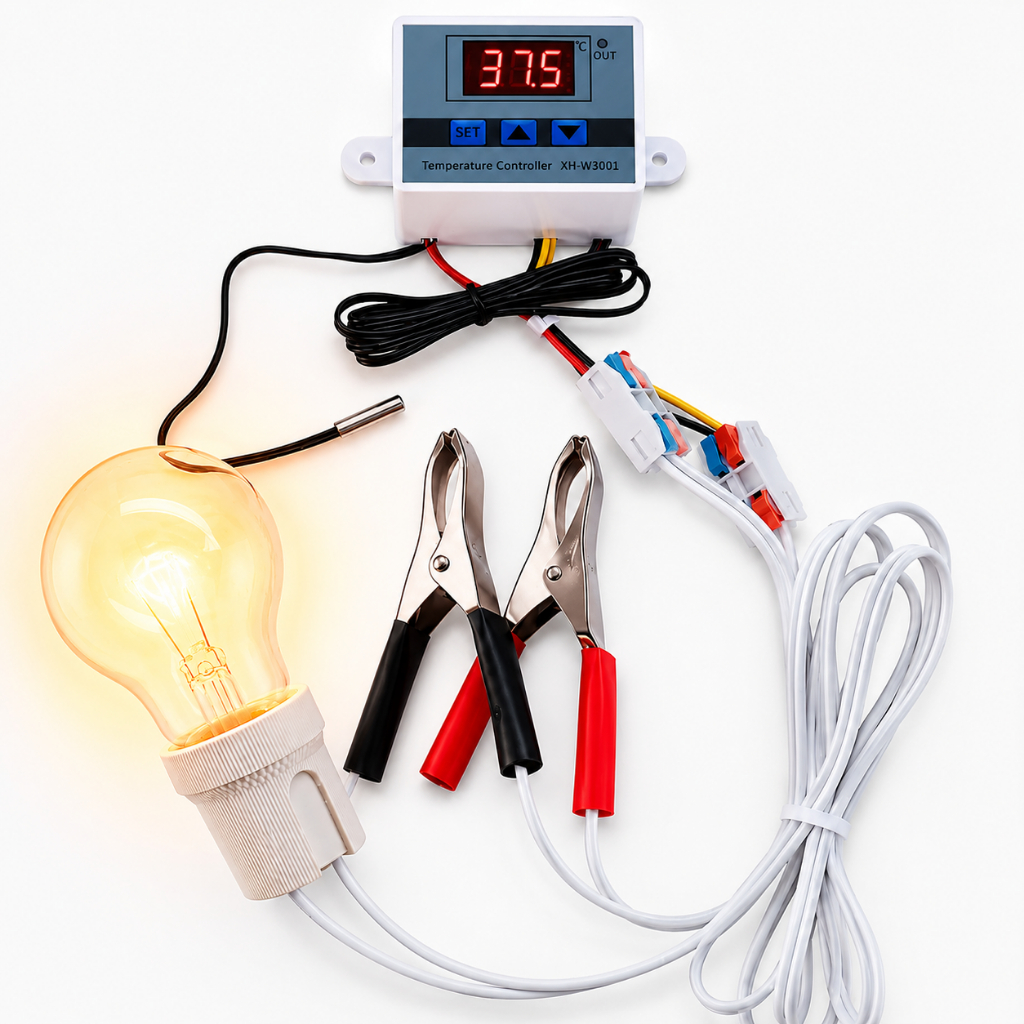 Kit Aquecimento Pet 12V Completo Com Termostato Digital Lâmpada 40W Com Soquete de Porcelana Para Bateria