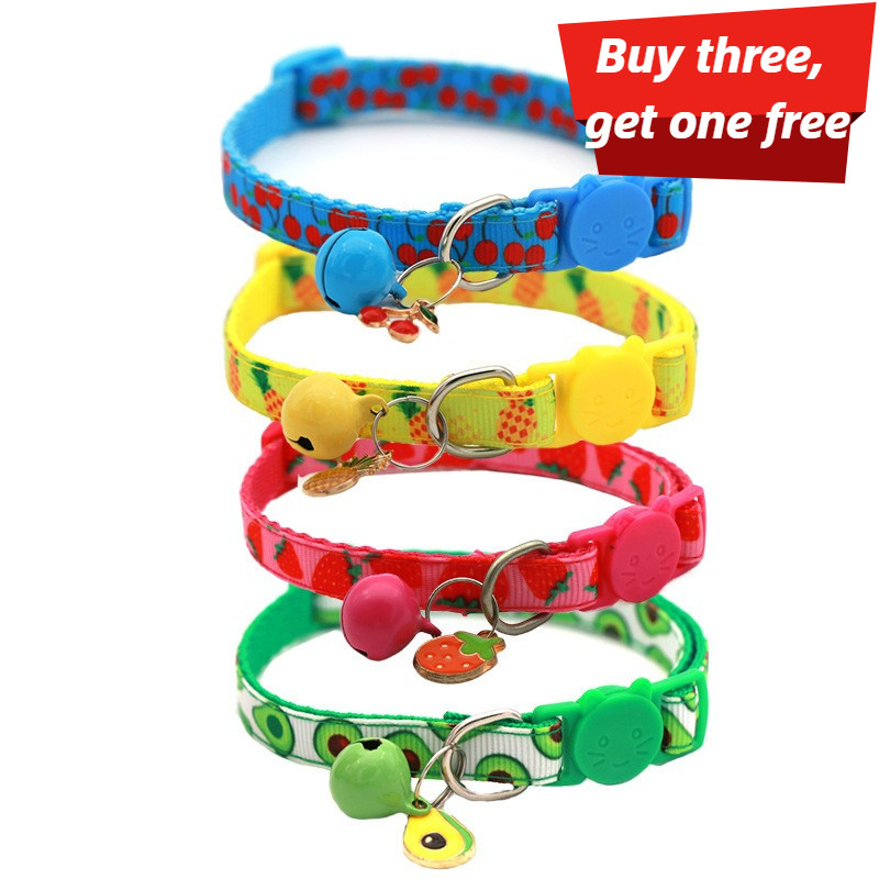 Nova Impressão digital pet webbing Frutas Gato Colar , E Cão Acessórios De , Sino