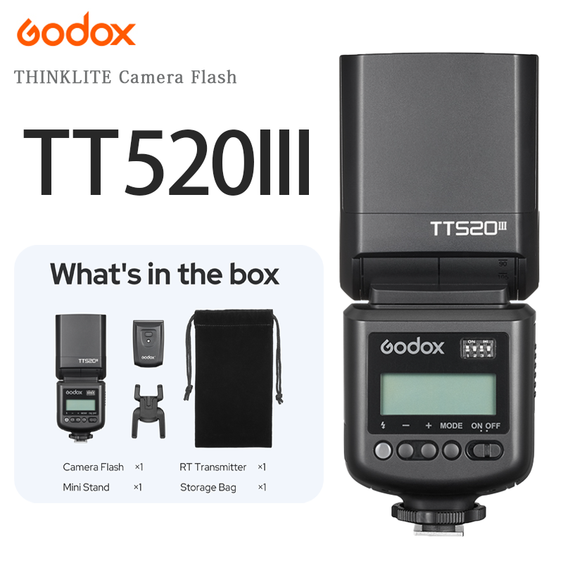 Godox TT520III Flash para Câmera | Speedlite Universal para Canon/Sony/Nikon/Fujifilm | GN33 433MHz Wireless com