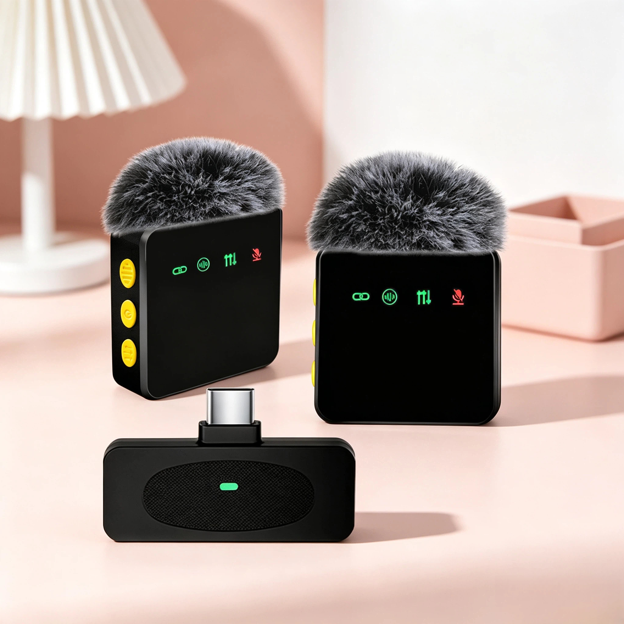 Conjunto de Microfone de Lapela Wireless com Duplo Microfone, Cancelamento de Ruído para Entrevistas e Vlogs de Casal