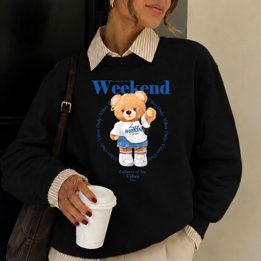 Moletom Feminino Algodão Flanelado Sem Capuz Urso Bear Blusa De Frio Blogueira Casaco Tendência Unissex
