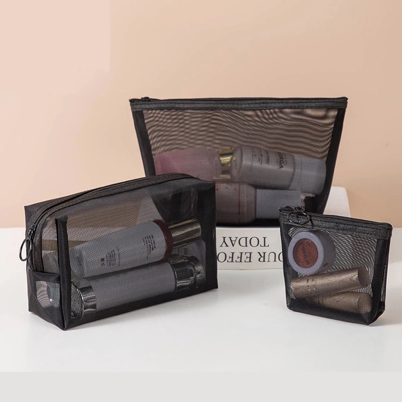 [Casaco Organizador De Lápis Multifuncional Saco Feminino Sacos De Cosméticos Multi-Funções Armazenamento De Higiene   Moda De Malha Preta Portátil Com Zíper Meninas Bolsa Batom