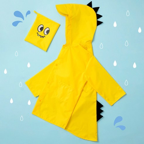 Conjunto De Capa De Chuva Infantil Dinossauro Com Bolsa | Jaqueta Impermeável Design Capuz E Portátil Perfeito Para Esco