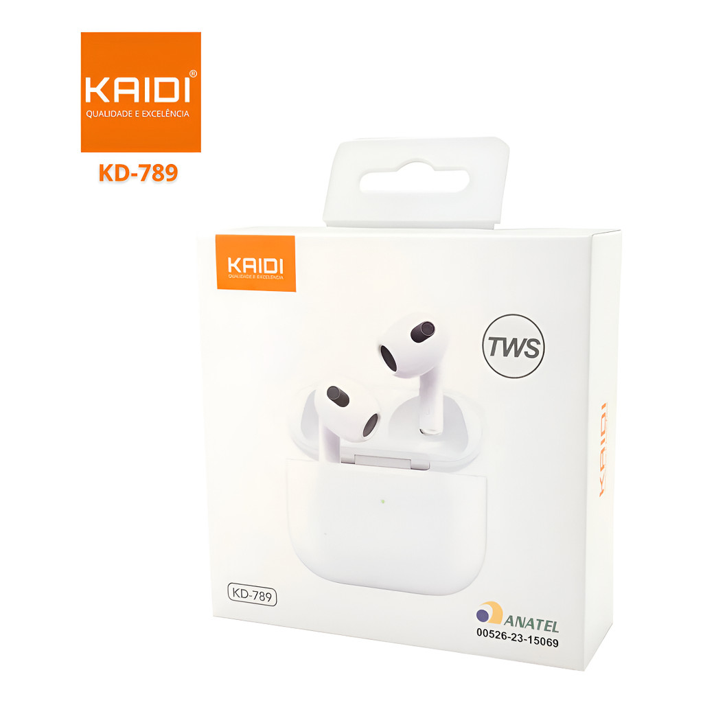 Fone De Ouvido Bluetooth Sem Fio Kaidi Kd789 Branco Tws 5.3
