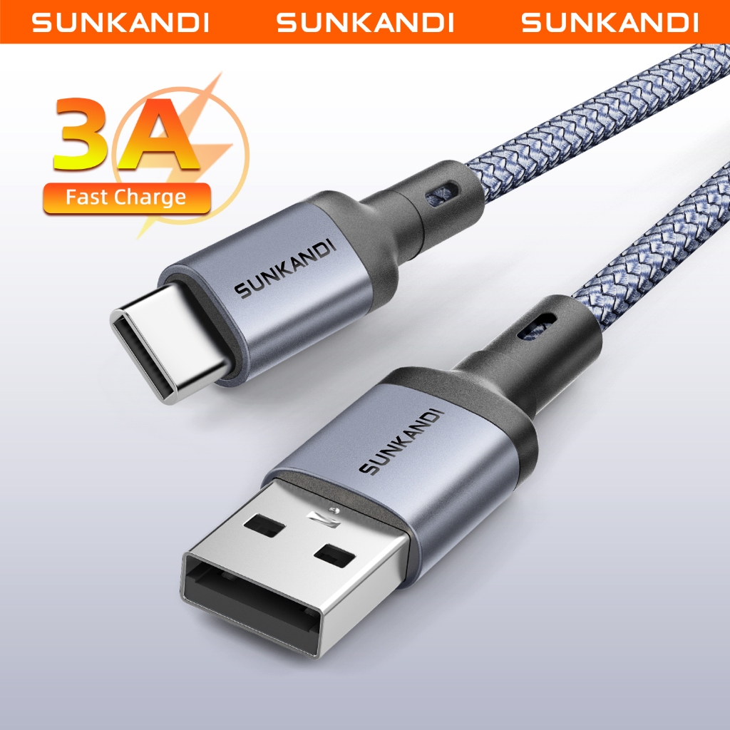 SUNKANDI 3A USB Para C Cabo 2.0 480Mbps Type Carregamento Rápido Smartphone Android Carplay