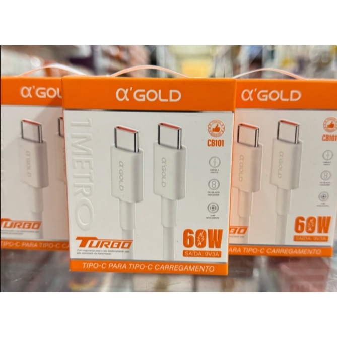 Cabo USB-C USB-C 60W 1m Reforçado Carregamento Rápido Turbo PD Compatível com Smartphones Notebooks