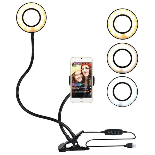 Iluminador Ring Light Suporte Articulado De Mesa Live Stream Para Celular Smartphone Com Controle