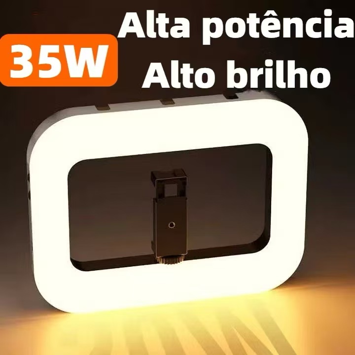 Iluminador  LED Clipe RING Light Handheld 35w P/ Smartphones Estrutura Preto Luz 2500-8500k Branco-quente-LAY-R200