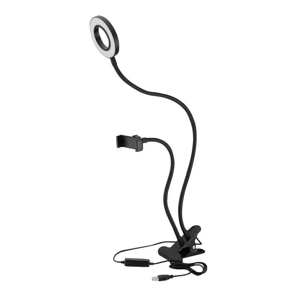 Ring Light 9 Cm Com Presilha de Mesa e Suporte Para Smartphone