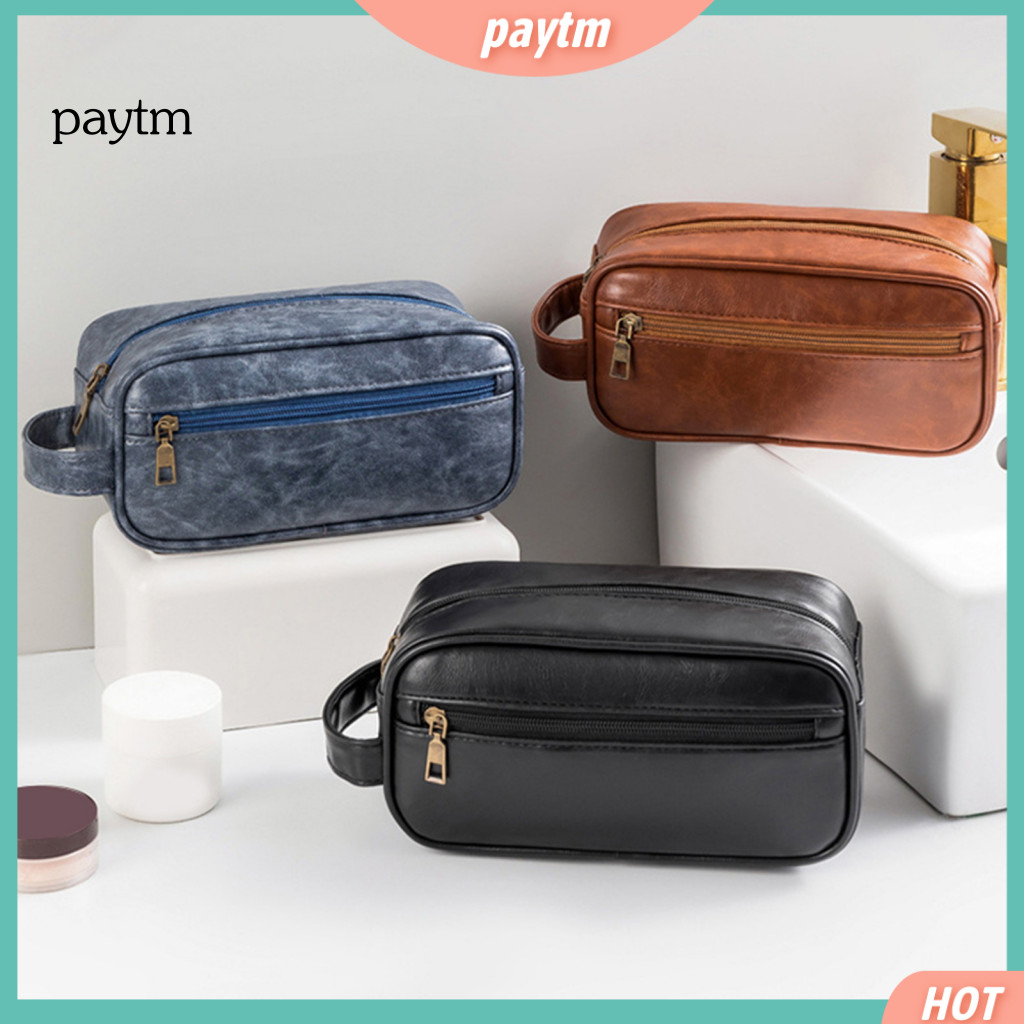 Makeup Bag with High-quality Zippers Water-resistant Cosmetic Vintage Faux Leather Waterproof Travel Toiletry Pouch for