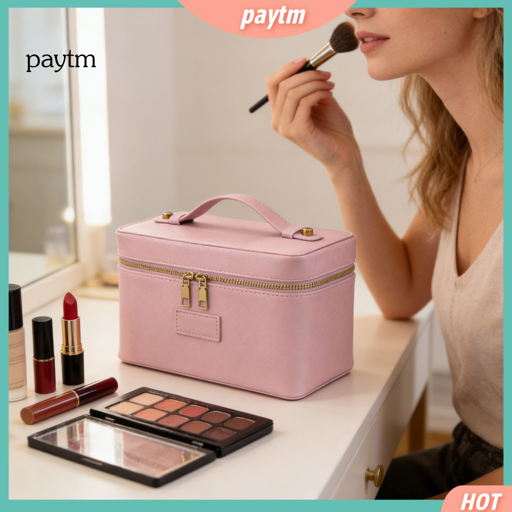 Waterproof Travel Cosmetic Case Bag with Divider Removable – Faux Leather Makeup Organizer for Women for Vacation