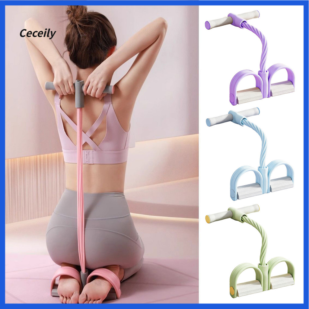 Foam Handle Exercise Band Ergonomic Fitness Pedal Resistance Bands with Handles 4/6-tube Elastic Ankle Puller for Yoga S