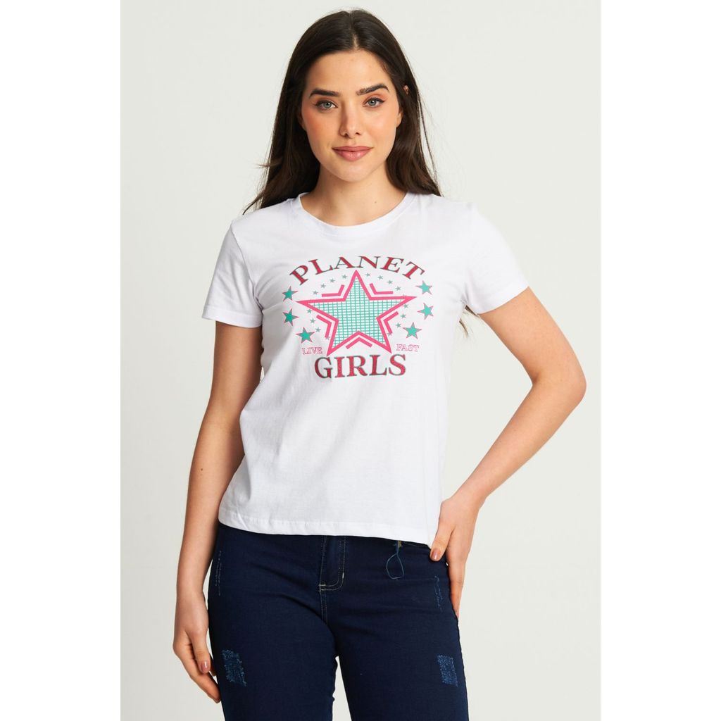 Camiseta Feminina Live Fast Planet Girls Branco
