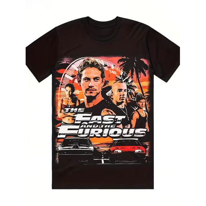 Camiseta Masculina Estampa The Fast and the Furious Modern Atemporal Estilosa Com Figura do Personagem e Cenas de Carros