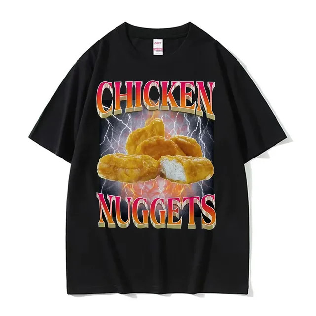 Camiseta Masculina Estampa Chicken Nuggets Moderna Estilosa Confortável Tema Fast Food Casual Tendência