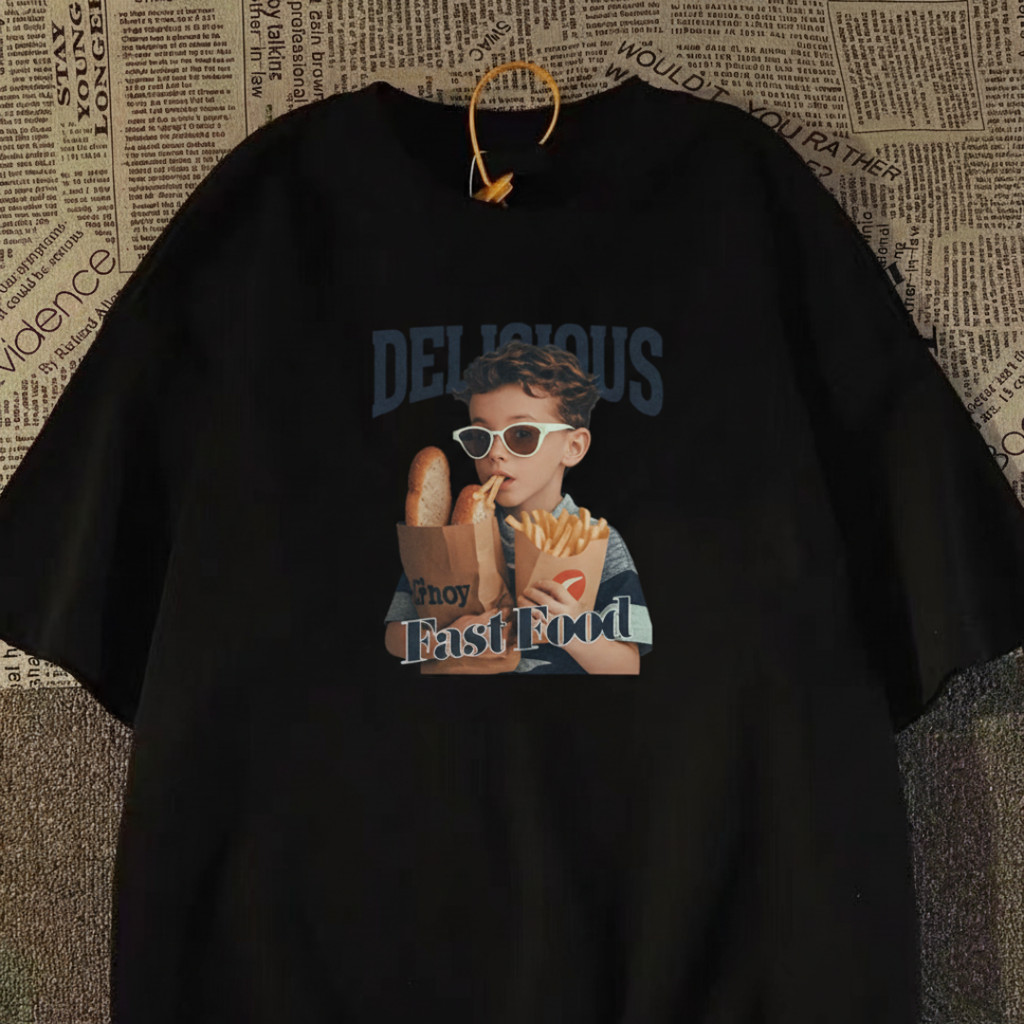 Camiseta Masculina Estilo Streetwear, 100% Algodão, Com Estampa De Um Garçom De Fast Food Usando Óculos Escuros