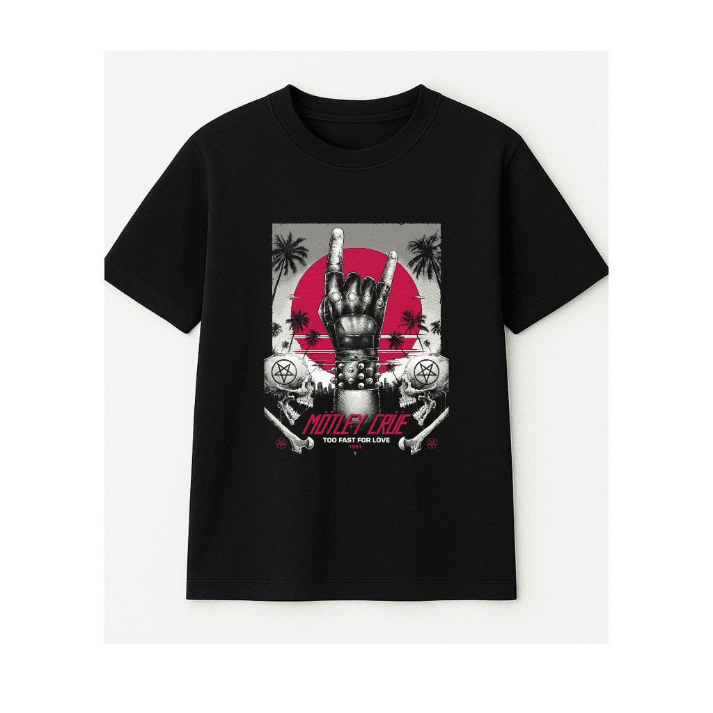 Camiseta Casual Preta Estilo Rock Algodão Modelo 