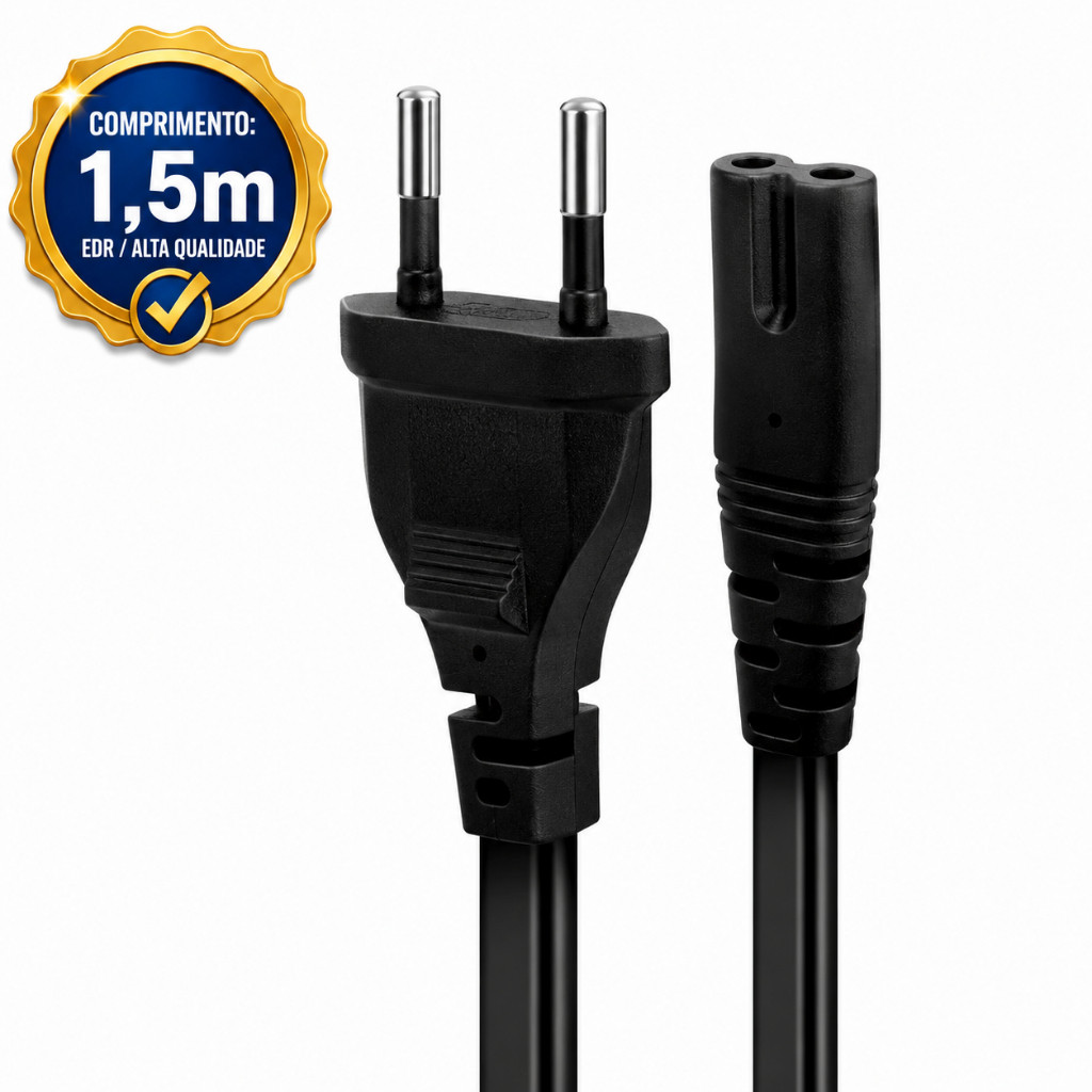 Cabo De Força Energia Bipolar 1.5m Para PS4 PS5 Xbox TV E Monitores Tipo 8 Oitinho Bivolt