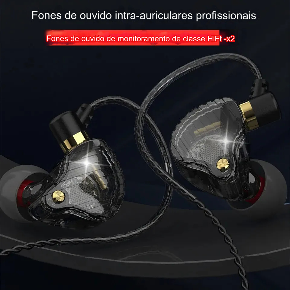 Fone c/ fio QKZ-SK3, c/ microfone, cancelamento de ruído, HiFi Music Monitor, Sport Gaming Earbuds, 3,5 milímetros P2.
