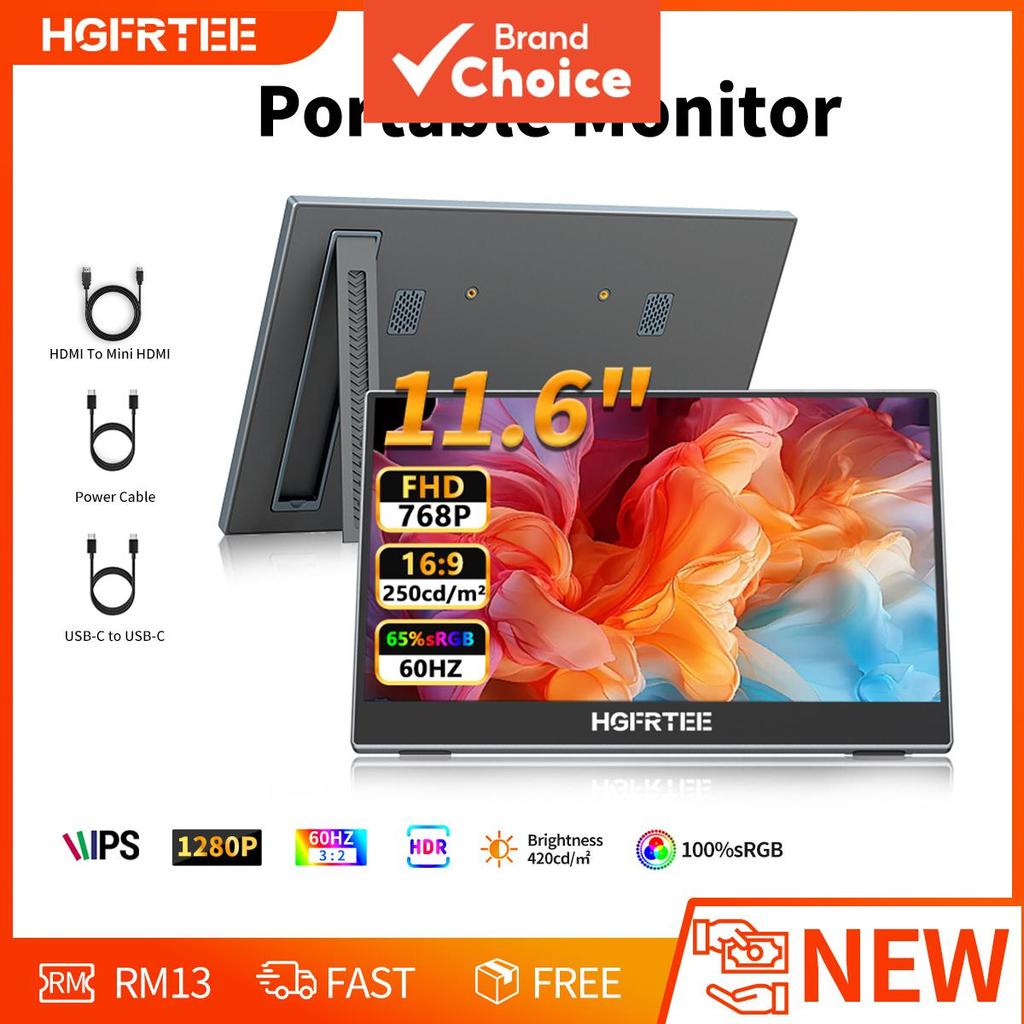 Monitor HDR IPS HGFRTEE 11,6 polegadas HD 768P USB-C HDMI Tela Externa Universal Secundária para Notebook PC Gaming