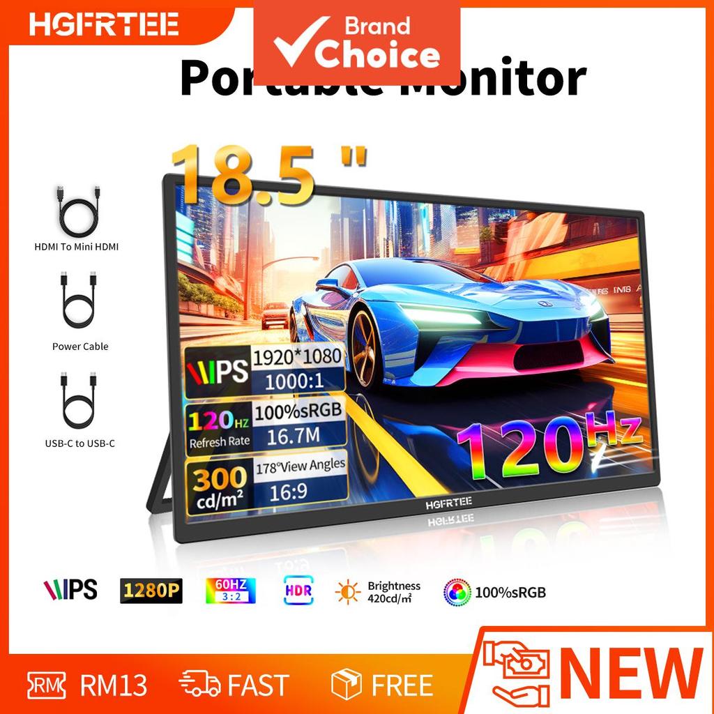 HGFRTEE Monitor portátil de 18,5 polegadas 1080P 120Hz de alta taxa de atualização 100% sRGB Extended Gaming Screen para